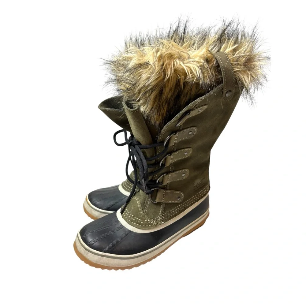 Sorel‎ Joan of Artic Tall Snow Boot Nori Olive Green Winter Waterproof Fur Suede